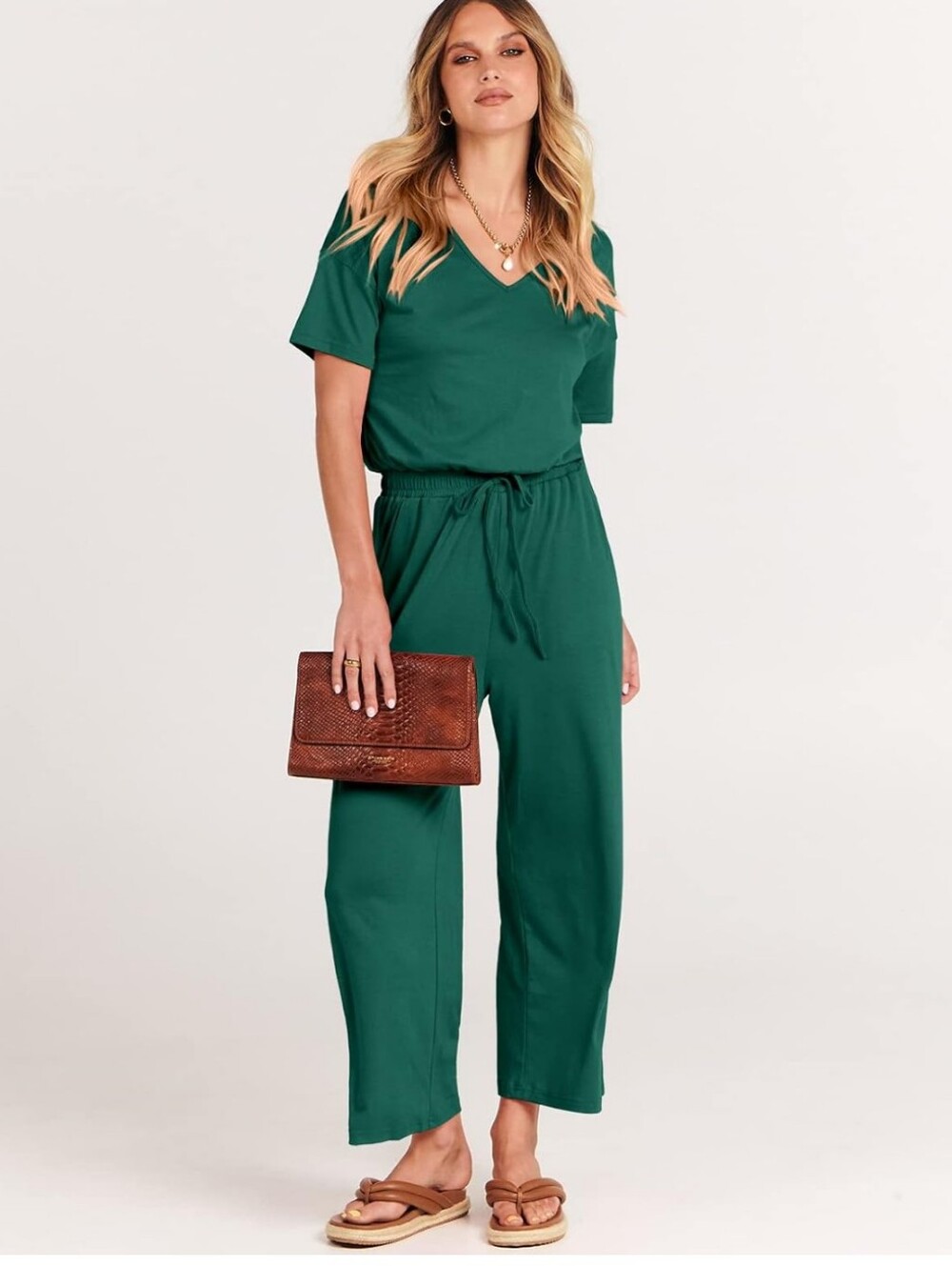 ANRABESS - EUC - Emerald Green Wide Leg Jumpsuit Romper